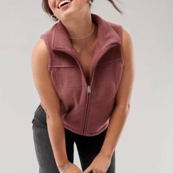 Hollister Zip-Up Fleece Vest - Mauve - Size XS - Picture 1 of 3
